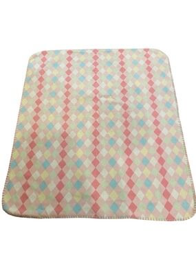 Vintage Argyle Blankets & Beyond Pink Fleece Baby Blanket Triangle Lovey Green